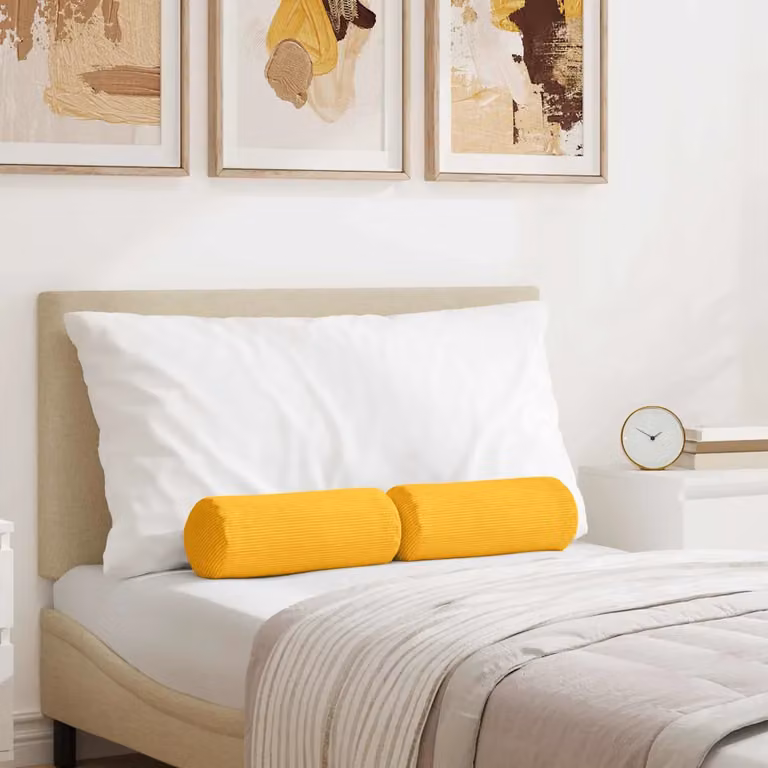 Set di 2 cuscini a rullo vidaXL in velluto a coste, colore giallo, Ø 15 x 40 cm