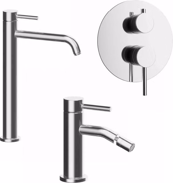 Set di miscelatori Bette in ottone cromato per lavabo e incasso doccia con leva singola e beccuccio girevole