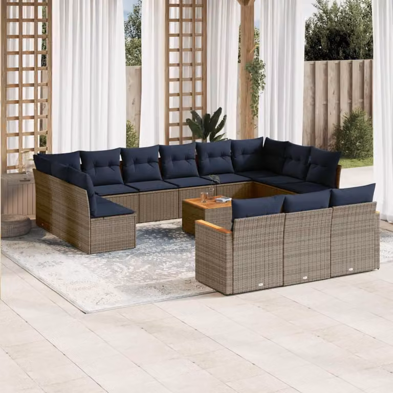 Maison Exclusive - Set divano da giardino da 14 pezzi con cuscini, grigio, polyrattan