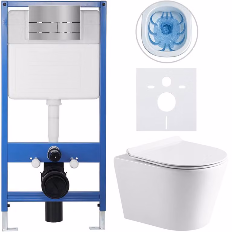 CERANO - Set completo per WC da incasso Lite/Norbi - bianco lucido - pulsante per WC Line, acciaio inossidabile - installazione a parete - 48,5 x 36,5 cm