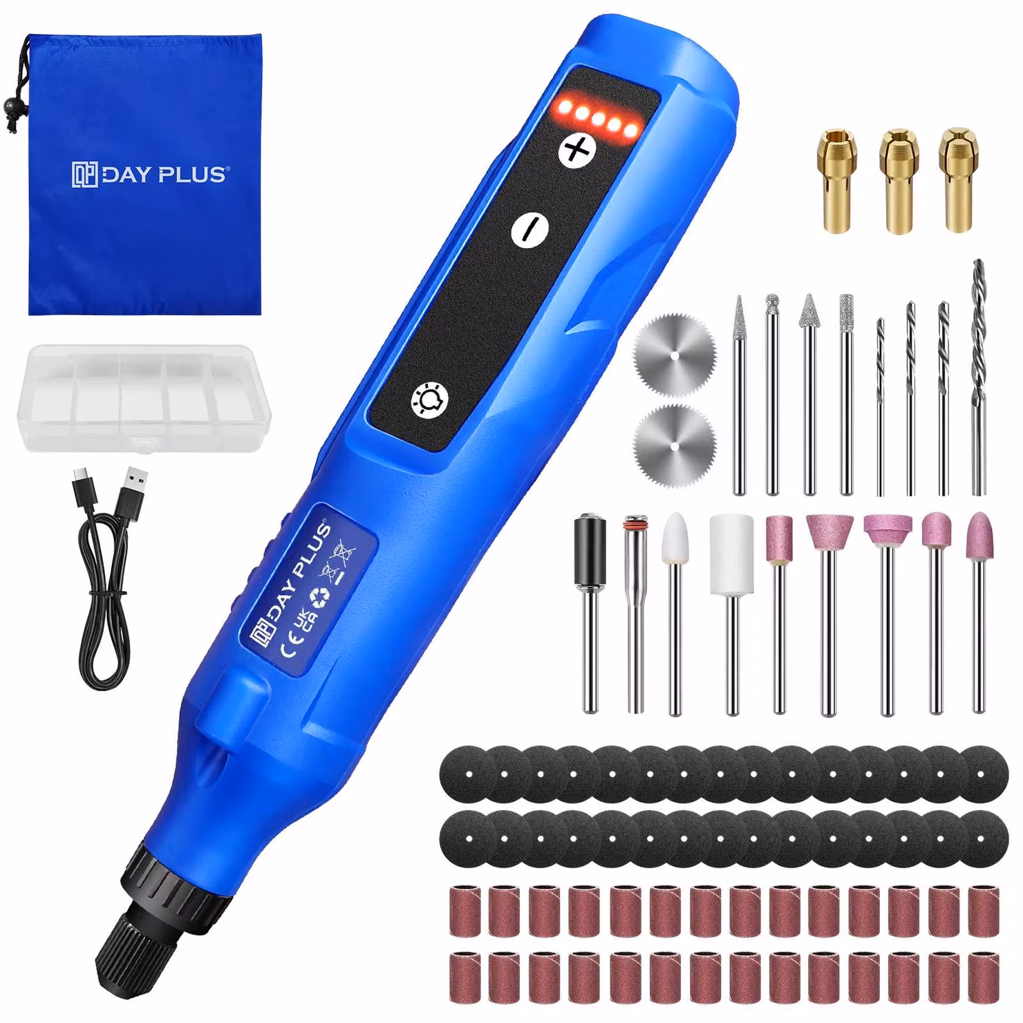 Set di utensili multifunzione compatto e senza fili - Batteria agli ioni di litio - 5 velocità (3000–18000 giri/min) - 80 pezzi - Colore: blu