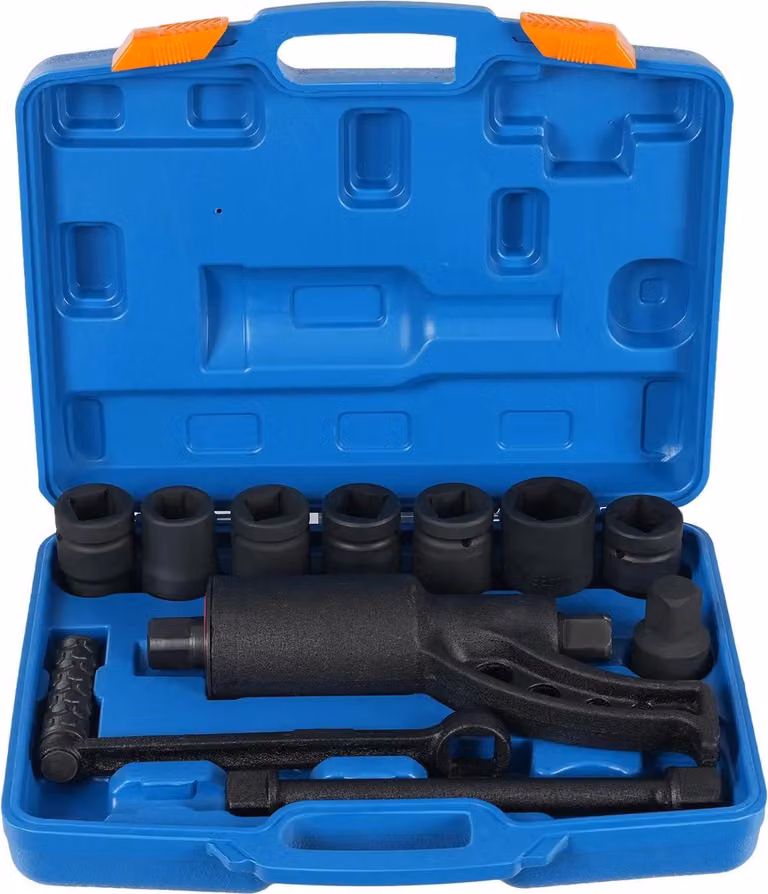 Moltiplicatore di coppia - Set di chiavi per dadi ruota di autocarri - 5000 Nm - Rapporto di trasmissione 1:64 - Adattatore da 2,5 cm - Acciaio al carbonio CRV - Nero