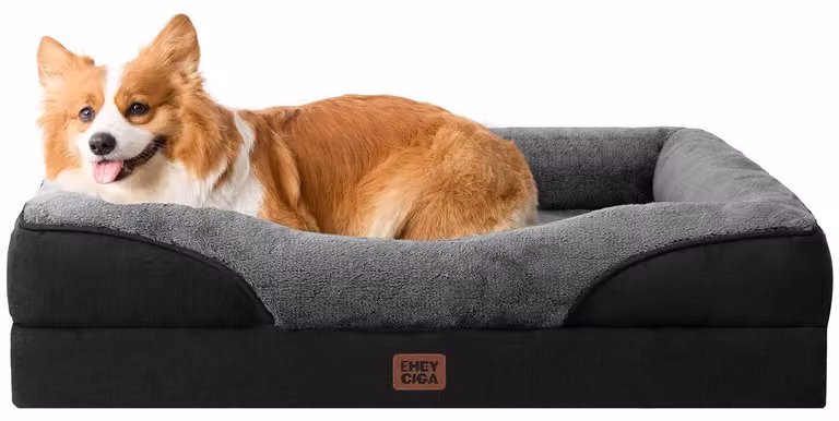 Cuccia ortopedica per cani con 4 bordi, 89x56 cm, grigio/nero