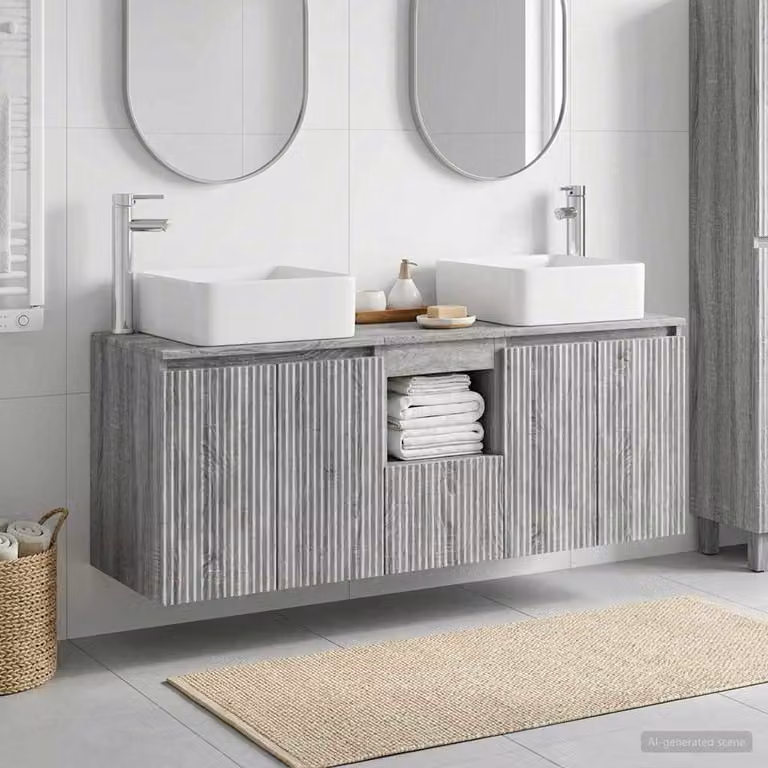 Set di mobili da bagno moderno vidaXL composto da 3 pezzi in colore grigio, L: 49,5 cm, P: 41 cm, H: 63 cm