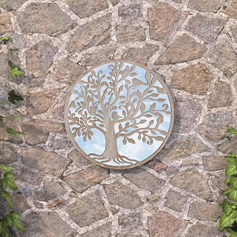 Specchio da giardino rotondo vidaXL in metallo e vetro, colore sabbia, L: 60 cm, P: 2,5 cm