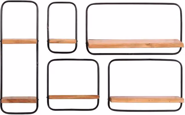 Set di 5 mensole da parete vidaXL in legno massello di acacia oliato, stile rustico, colore marrone, L: 75 cm, P: 25 cm, H: 5 cm