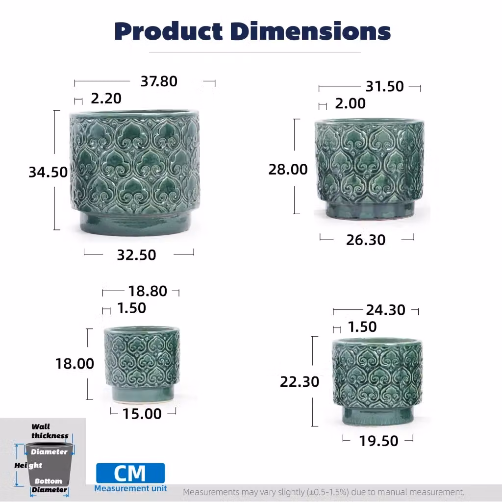 Set di 4 vasi REDOM in ceramica verde lucido per decorazioni floreali, forme rotonde, Ø 38/31,5/24/19 cm – 2
