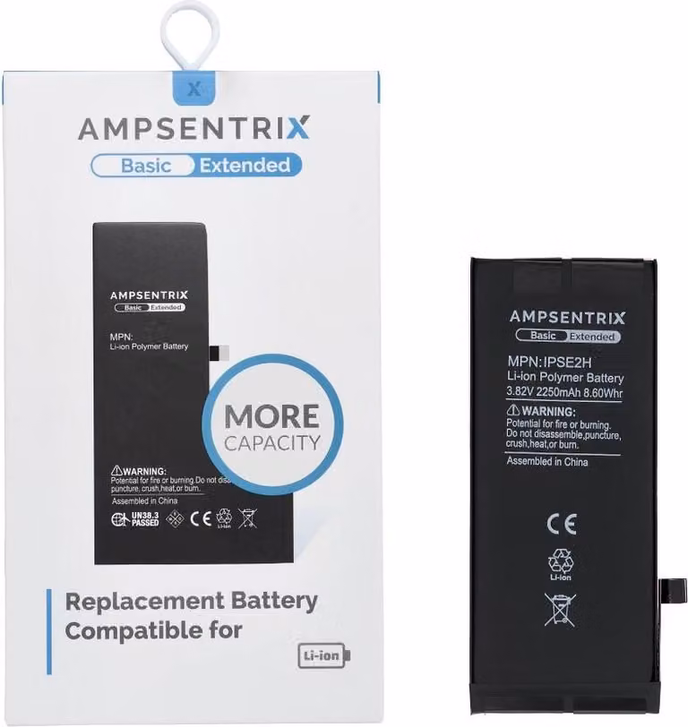 Batteria AmpSentrix Basic compatibile con iPhone SE 2020 (alta capacità 2250 mAh)