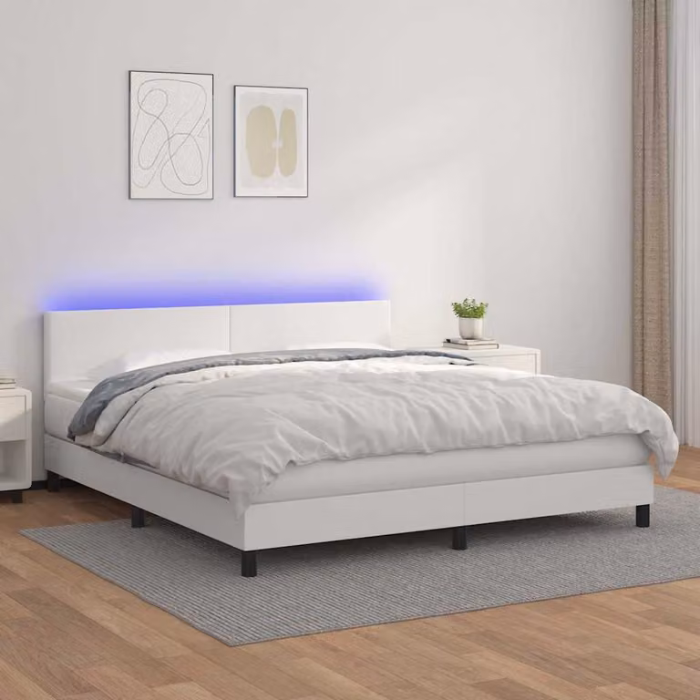 vidaXL Giroletto con Molle e Materasso in Similpelle Bianco con LED e Porte USB L/P/H: 180 x 200 cm