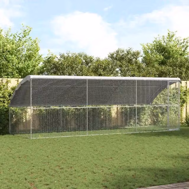 Pollaio vidaXL in acciaio zincato argento con 1 porta, L 600 x P 200 x H 200 cm – 1