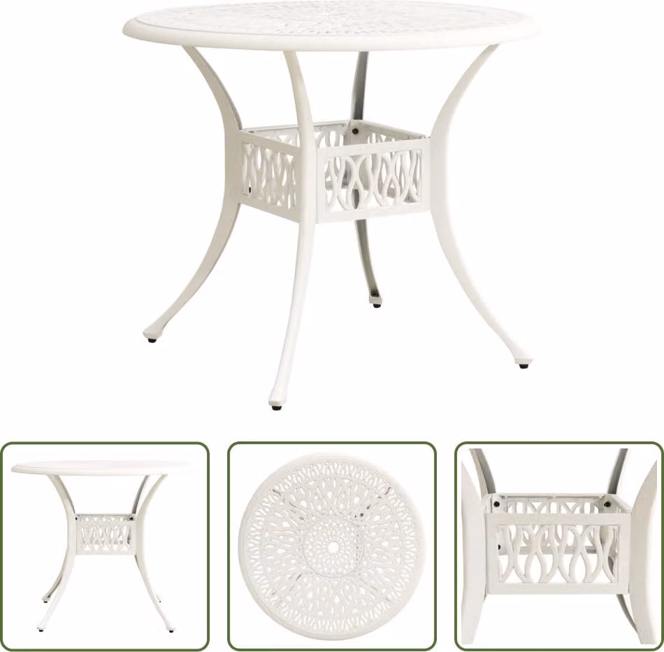 The Living Store Tavolo da giardino bianco 90x90x74 cm in fusione di alluminio