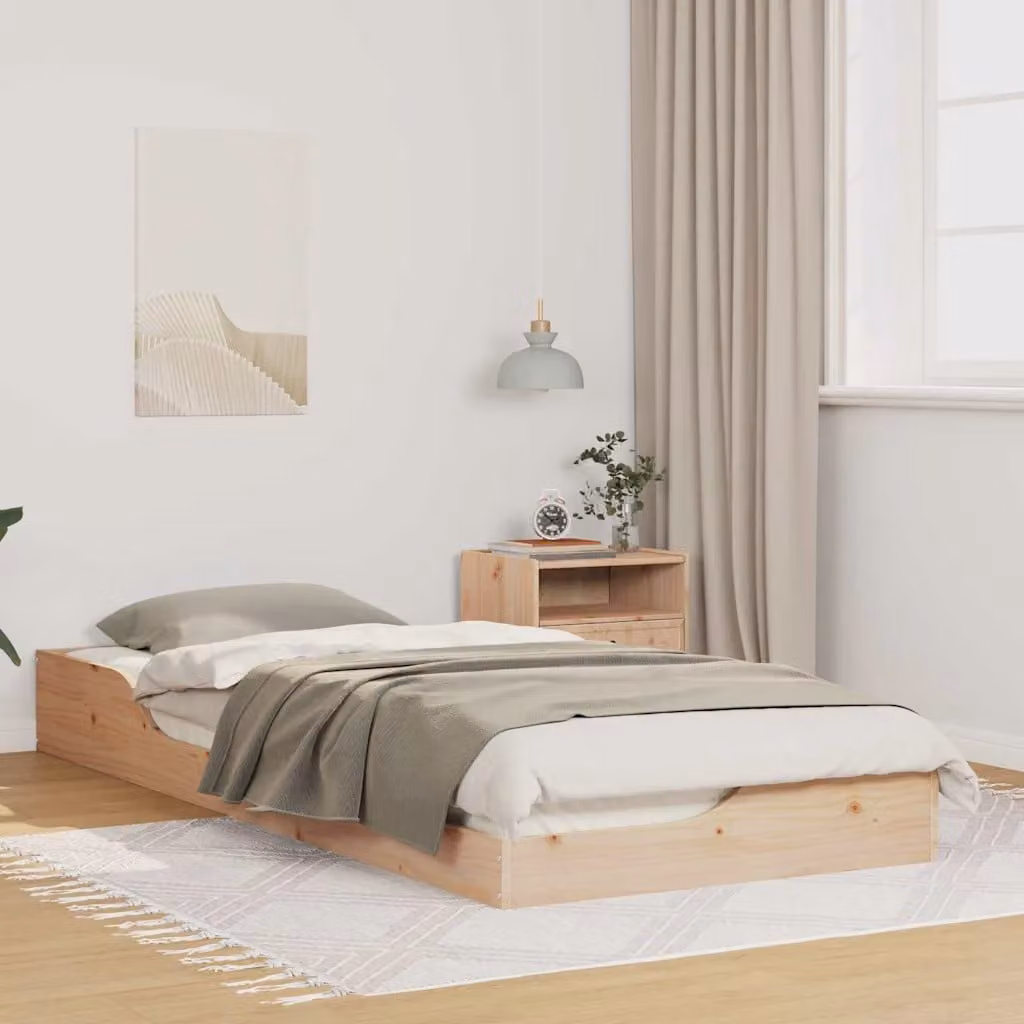 Struttura del letto vidaXL in pino massello con cassetti, colore marrone e beige, L/P/H: 103,5 x 223,5 x 110 cm