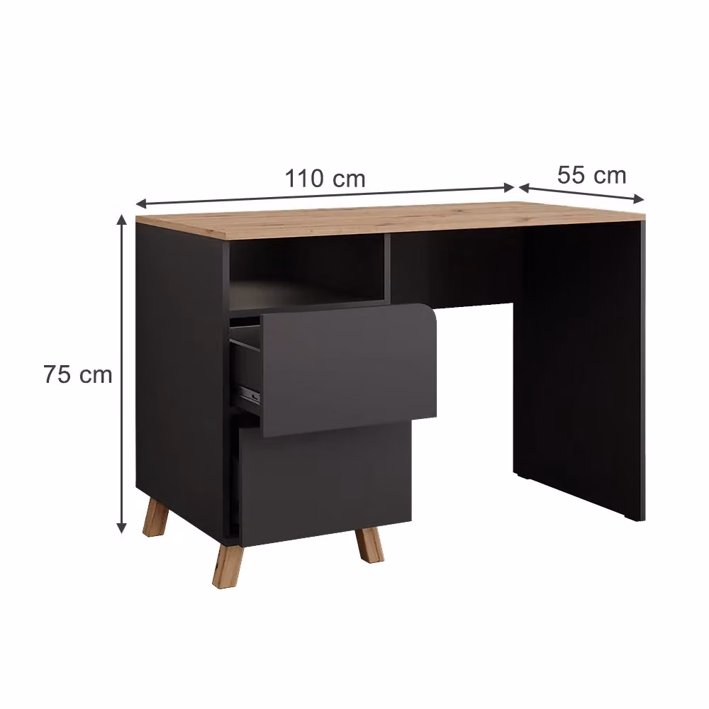 Tavolo da toilette Karen Vicco con cassetti, Antracite e Rovere, L: 110 cm, P: 55 cm, H: 75 cm – 2