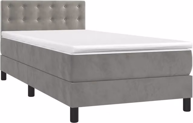 Letto singolo moderno con materasso ibrido e struttura in velluto grigio chiaro, L/P/H: 90 x 190 cm – 1