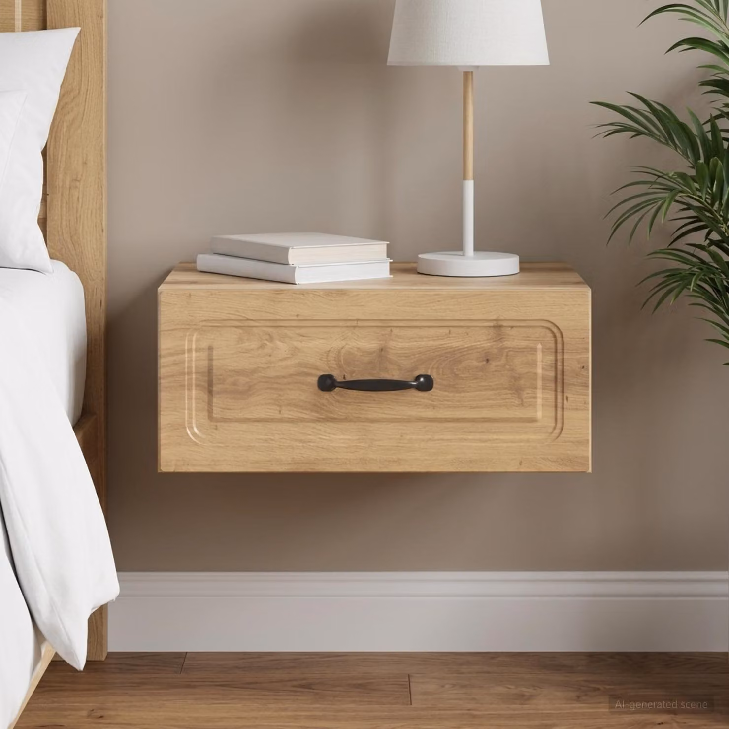 vidaXL Mobiletto da notte sospeso in stile moderno Rovere Marrone L 49 x P 34,5 x H 20 cm