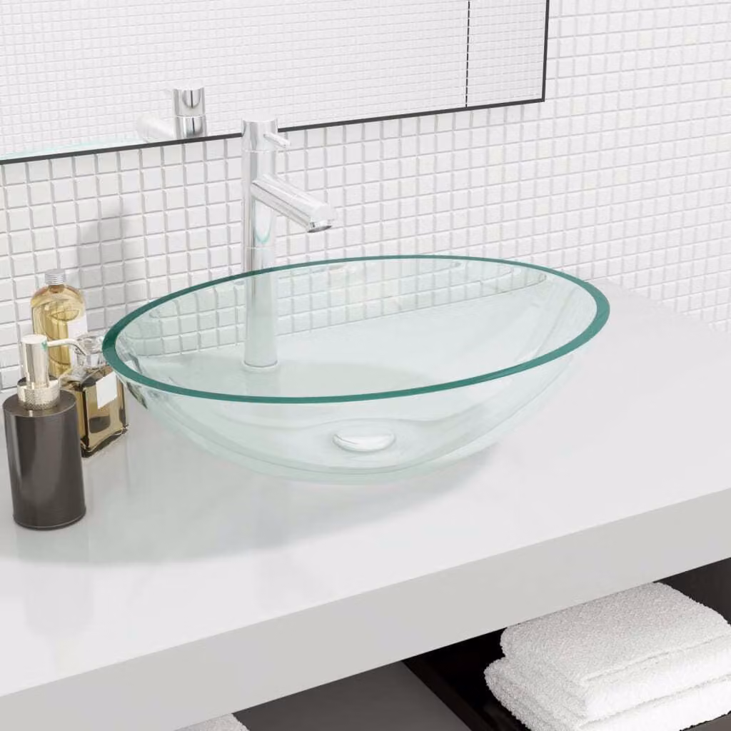 The Living Store Lavabo in vetro 50x37x14 cm Trasparente
