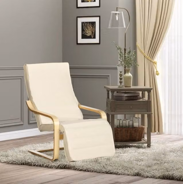 Poltrona relax ULEVR 66,5x94x100 cm con poggiapiedi regolabile in 5 posizioni, legno di betulla crema