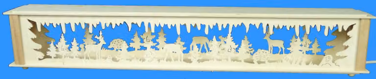 Alzata decorativa con motivi di animali della foresta e illuminazione. Dimensioni: 72x10x10 cm. Nuova