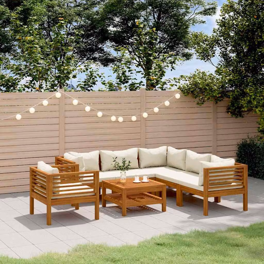 vidaXL Set Divani da Giardino 7 pz in Legno di Acacia con Cuscini Beige e Marrone
