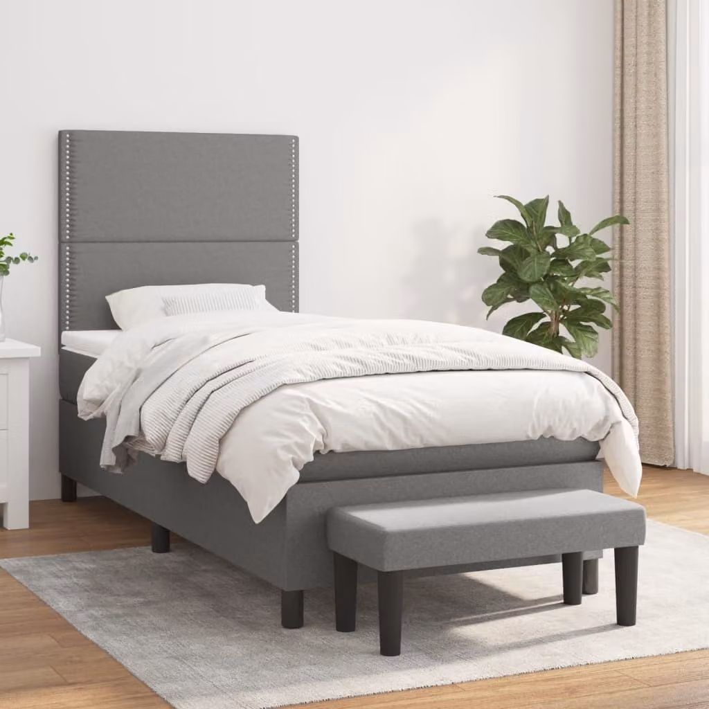 The Living Store Letto a molle con materasso grigio scuro 90x200 cm in tessuto