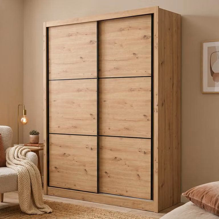Dmora Guardaroba Grande Faedis 166x216h cm Marrone Rovere Nodi, Appendiabiti 5 Ripiani
