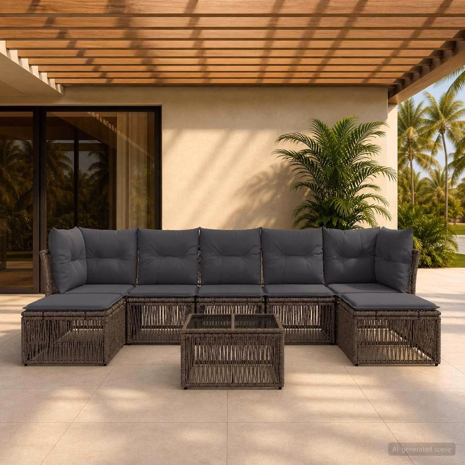 Maison Exclusive - Set da giardino composto da 8 pezzi. Divano in rattan sintetico, colore grigio