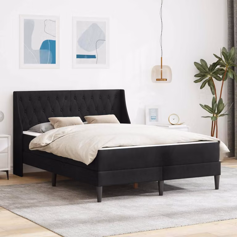 Letto imbottito con materasso vidaXL in velluto nero L 140 cm x P 200 cm