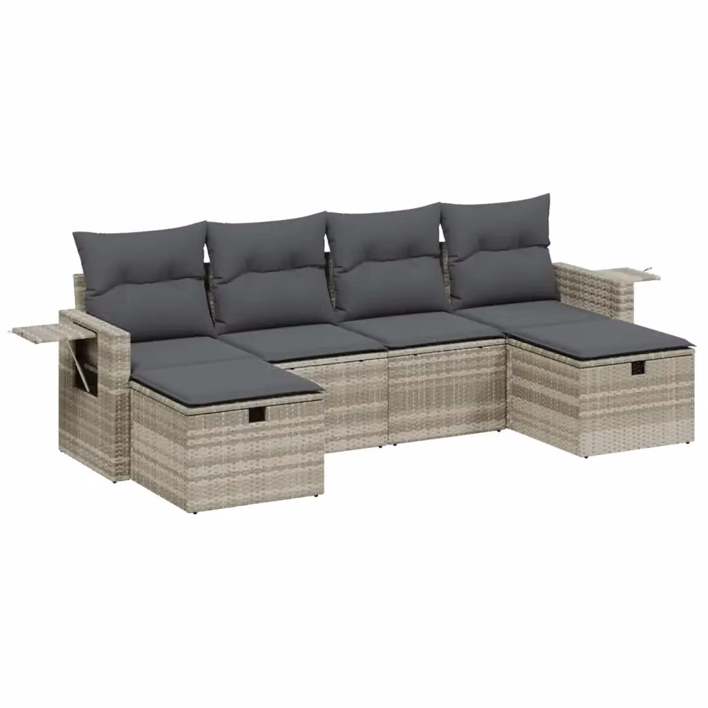 Set Divano da Giardino a L vidaXL 6pz con Cuscini Grigio con Struttura in Metallo e Polyrattan – 2