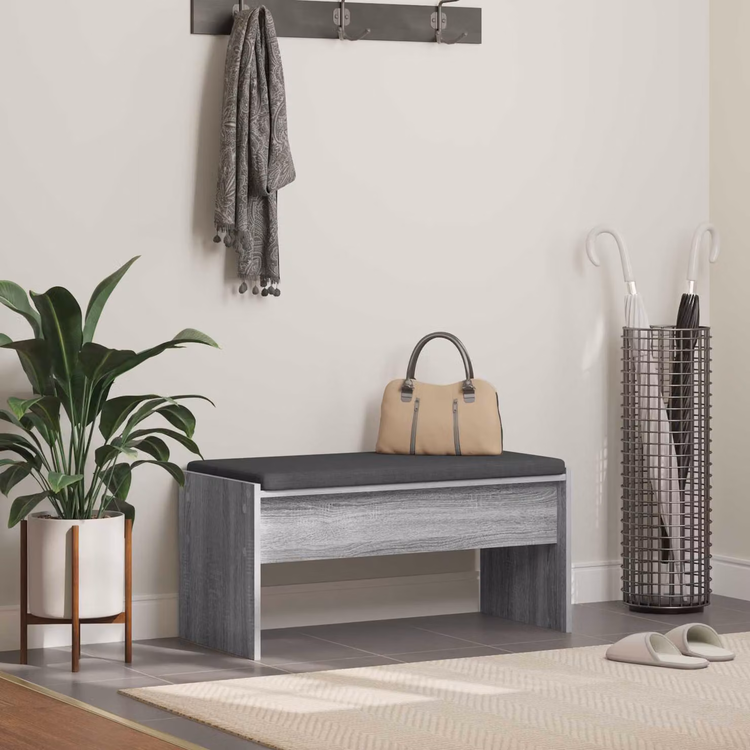 vidaXL Panca per ingresso con cuscino Grigio, L: 83 cm, P: 38 cm, H: 40 cm