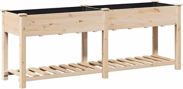 Fioriera da giardino moderna con ripiano HELLOSHOP26 in legno beige per esterni L: 203 cm, P: 53 cm, H: 76,5 cm