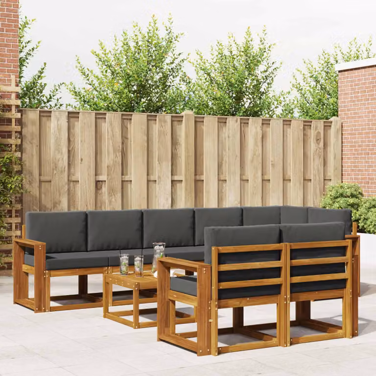 Set di divani da esterno vidaXL 9 pz in legno di acacia con tavolo da caffè, colore beige e antracite