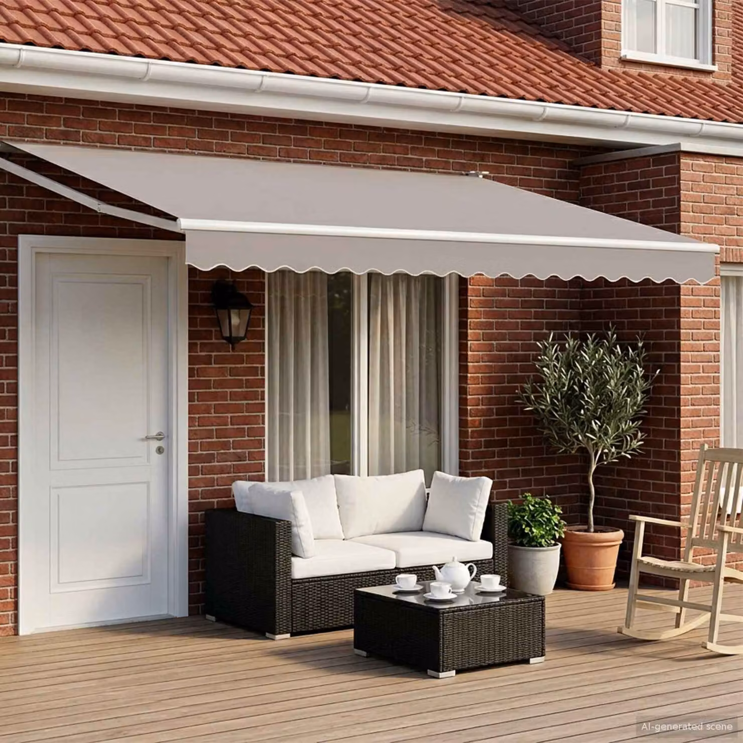 Telaio per tenda da sole manuale vidaXL con LED solare, Bianco, L: 4,5 m x P: 3 m
