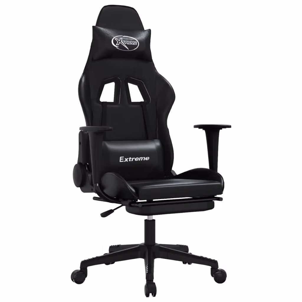 Sedia da Gaming con Massaggio e Poggiapiedi Nera in Pelle finta