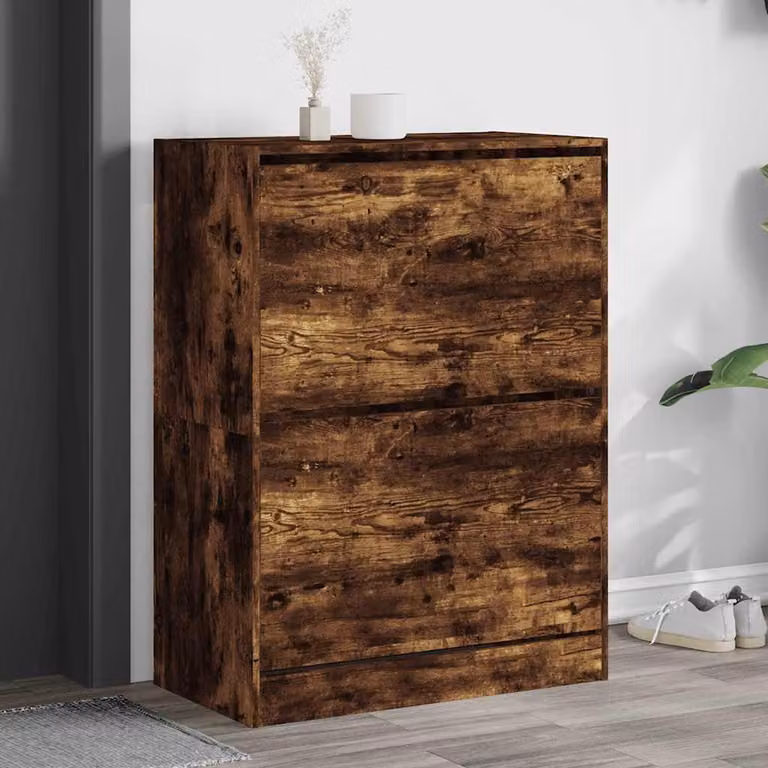 Scarpiera moderna vidaXL con 2 cassetti ribaltabili in legno Rovere Fumo, L: 80 cm, P: 42 cm, H: 108 cm