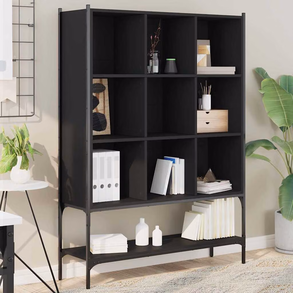 Libreria moderna vidaXL in legno e metallo nera, L 102 cm x P 30 cm x H 141,5 cm