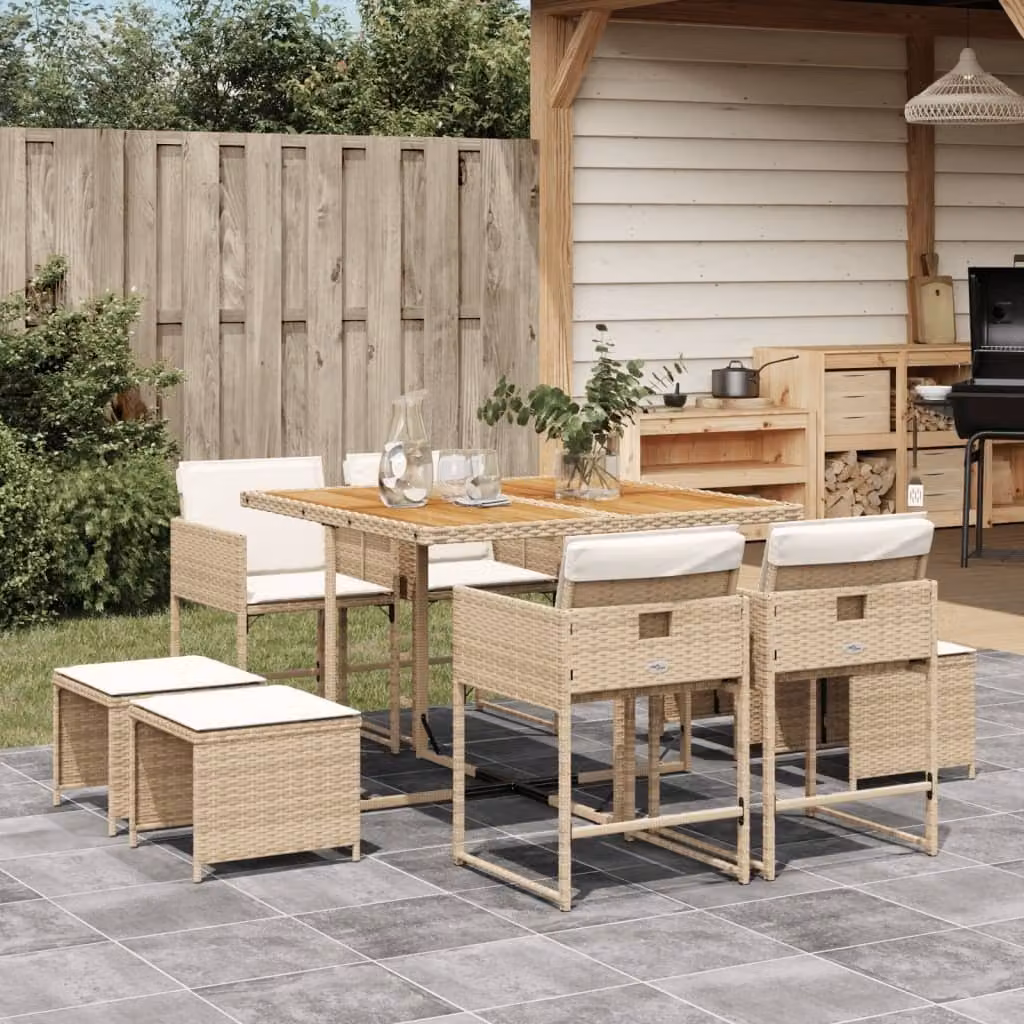 Maison Exclusive - Set da Pranzo da Giardino 9 pz con Cuscini Beige in Polyrattan
