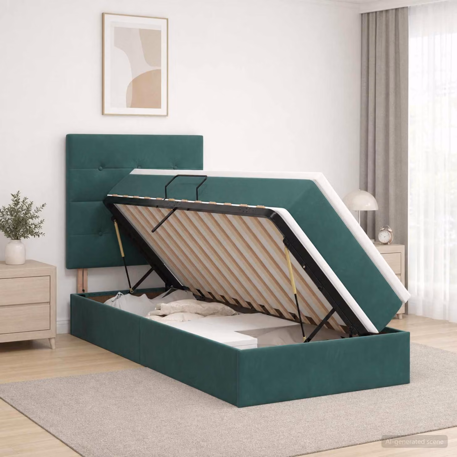 Letto con contenitore e illuminazione LED vidaXL in velluto verde scuro L/P/H: 100 x 200 x 128 cm