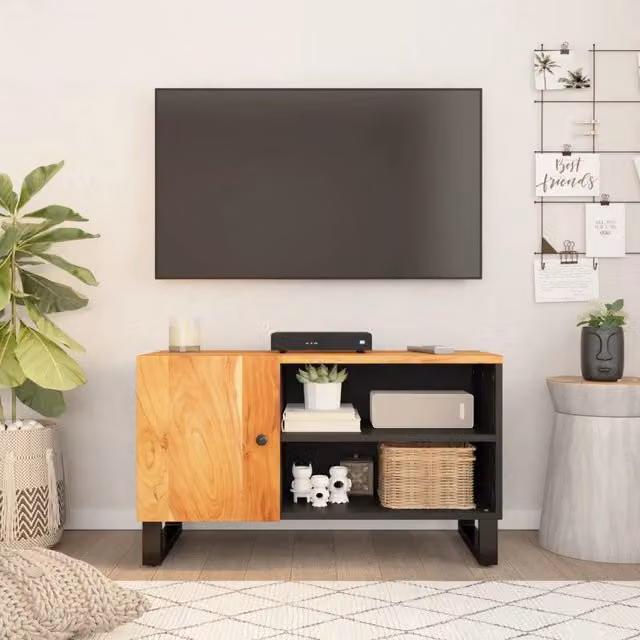 Mobile TV-Mobile per TV-Credenza TV 80x33x46cm Legno Massello Acacia e Legno Multistrato