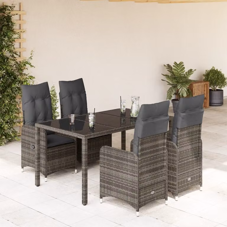 Maison Exclusive - Set Bistrò da Giardino 5 pz con Cuscini in Polyrattan Grigio