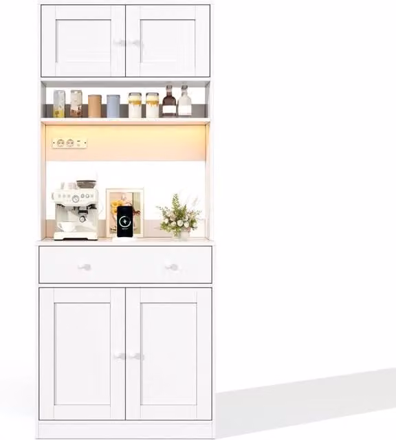 Mobile Dispensa 72x40x180 cm Bianco con LED RGB App, 2 Prese, 2 USB, Cassetto e Portaoggetti