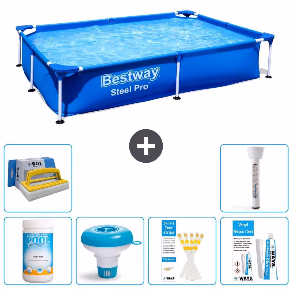 Bestway Steel Pro, piscina rettangolare - 221x150x43 cm - 7 pezzi - Modello S22290