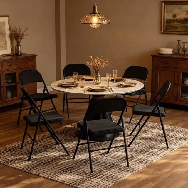 Set di 6 sedie pieghevoli Mivray in acciaio nero con seduta imbottita in tessuto, impilabili, H 78 x L 45 x P 45 cm