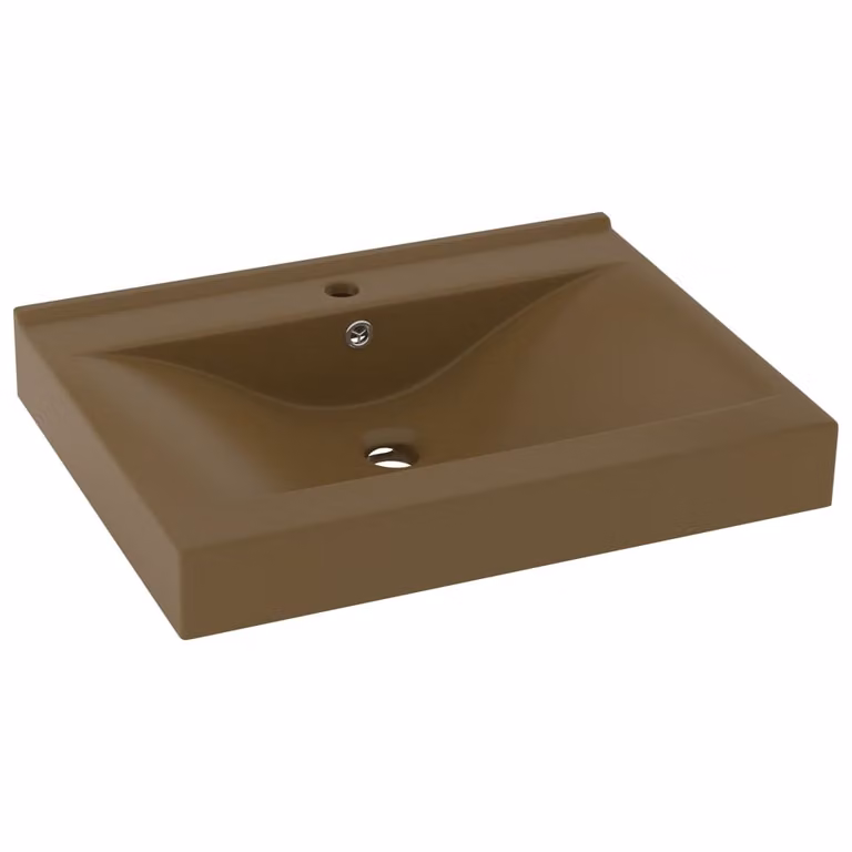 Lavandino con Foro Rubinetto Crema Opaco 60x46 cm in Vetroceramica