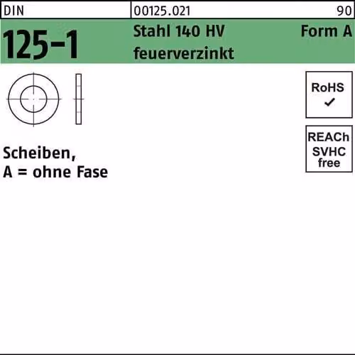Dischi Reyher DIN 125 St. 140 HV A 13 tZn 001250219130000 (100 pezzi)