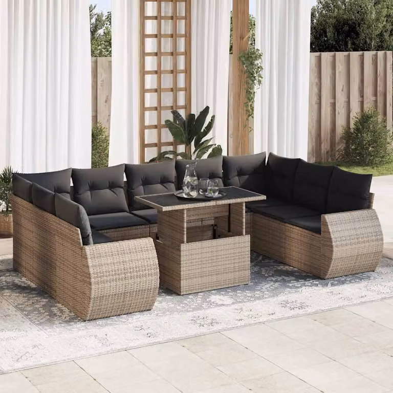 Set Divano da Giardino vidaXL 10 Pezzi a Forma di L con Tavolino da Caffè e Cuscini Grigio