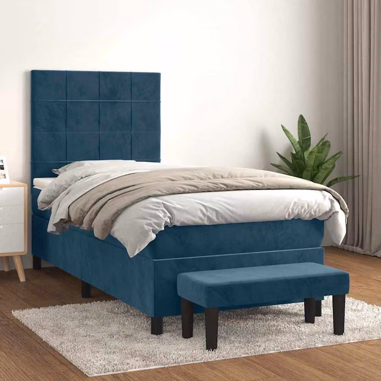 vidaXL Giroletto a Molle con Materasso Ibrido in Velluto Blu Scuro, L/P: 100 x 200 cm