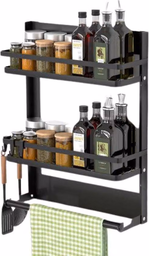 Ganci per accessori da cucina con montaggio a parete - inclusi supporto da cucina e 4 ganci - Fissaggio senza forature