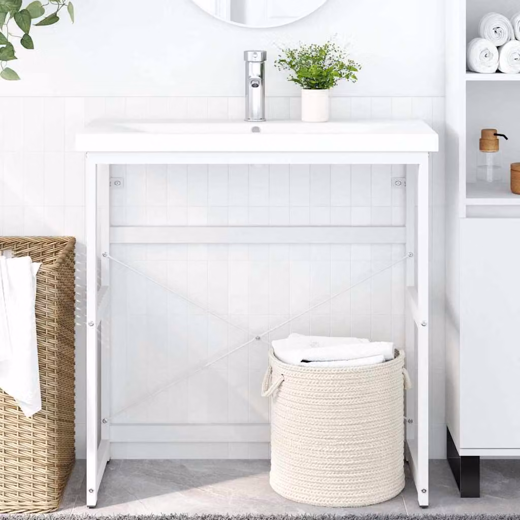 Struttura per lavabo da bagno vidaXL in metallo bianco, L 79 cm x P 38 cm x H 83 cm