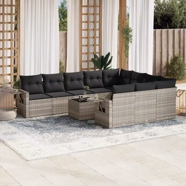 Set Divani da Giardino 11 pz con Cuscini in Polyrattan Grigio 3220701