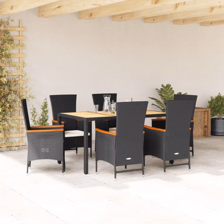 Set da pranzo da giardino vidaXL in legno di acacia oliato e polyrattan, 7 pezzi, moderno
